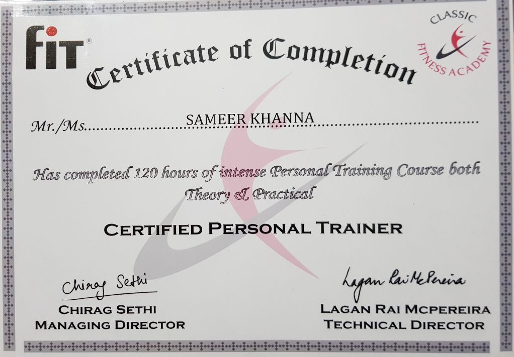 Personal Training Certificate of Completion